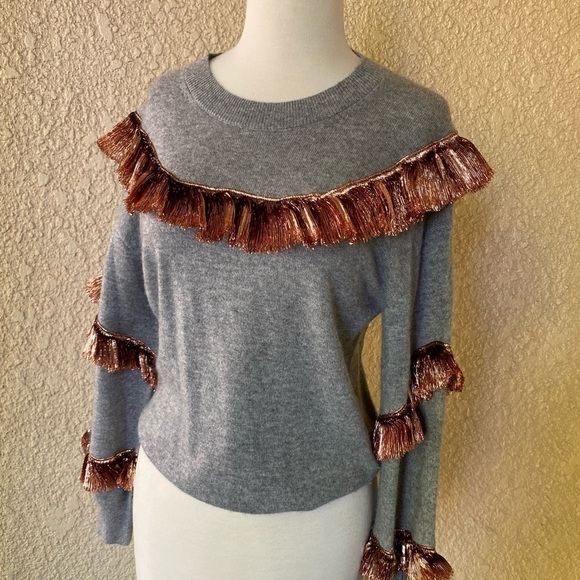 J.Crew Cashmere Sweater Lamé‎ Fringe Heather Gray XS - Picture 2 of 16